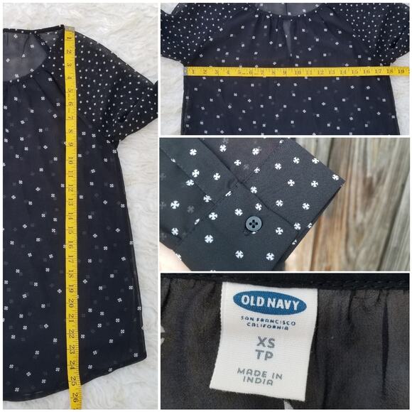 Sheer Blouse Black White Dot Print Old Navy Size XS Georgette Key Hole Flowy EUC - Picture 4 of 7